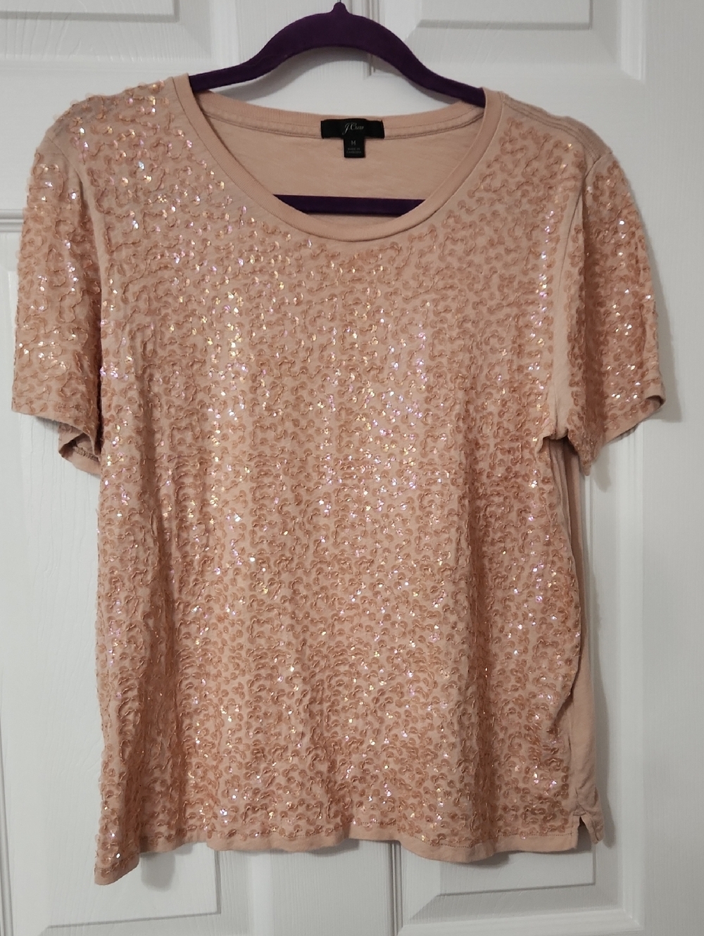 J. Crew Blush Pink Sequin Short-Sleeve Tee